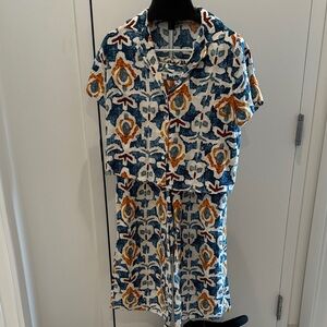 Christian Siriano Blue White Patterned Short Sleeve shirt and pants set!